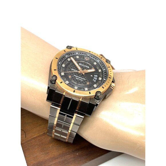 Bulova Men's Watch Precisionist 98D149 Diamond Dial Date Grey & Rose Gold Steel - Picture 6 of 15